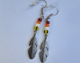 Feather Charm Earrings with glass beads