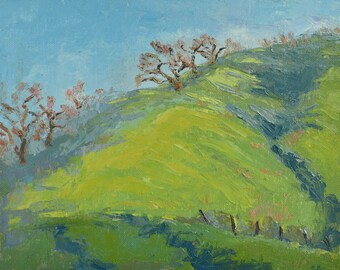Green Hill in the Morning (Deb's Park), Oil painting, Plein aire landscape painting, California landscape