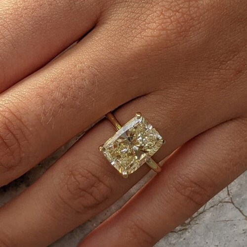 Yellow Moissanite Engagement Ring Cushion Cut Yellow Etsy