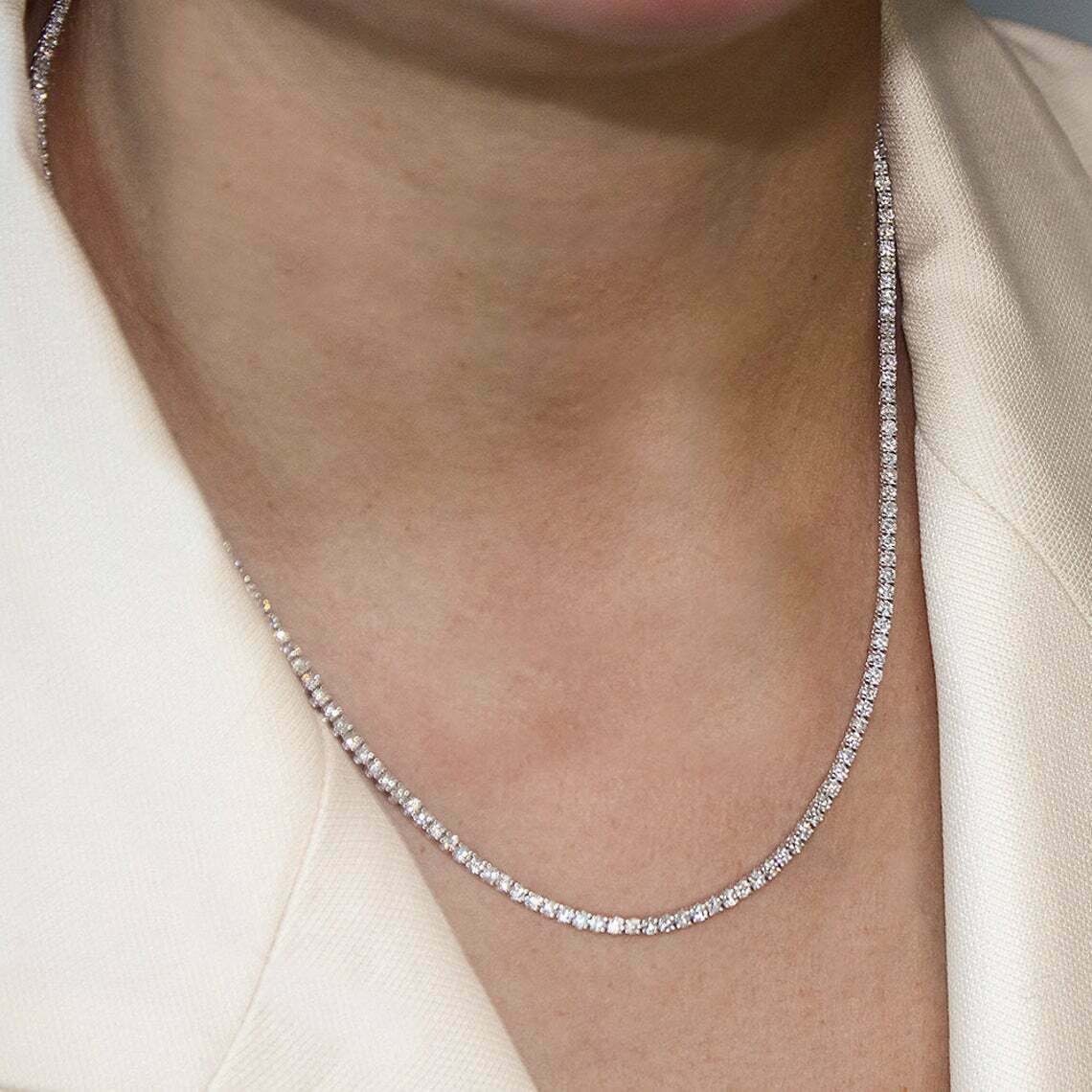 12TCW Round cut White lab Diamond Necklace in 925 Sterling Etsy