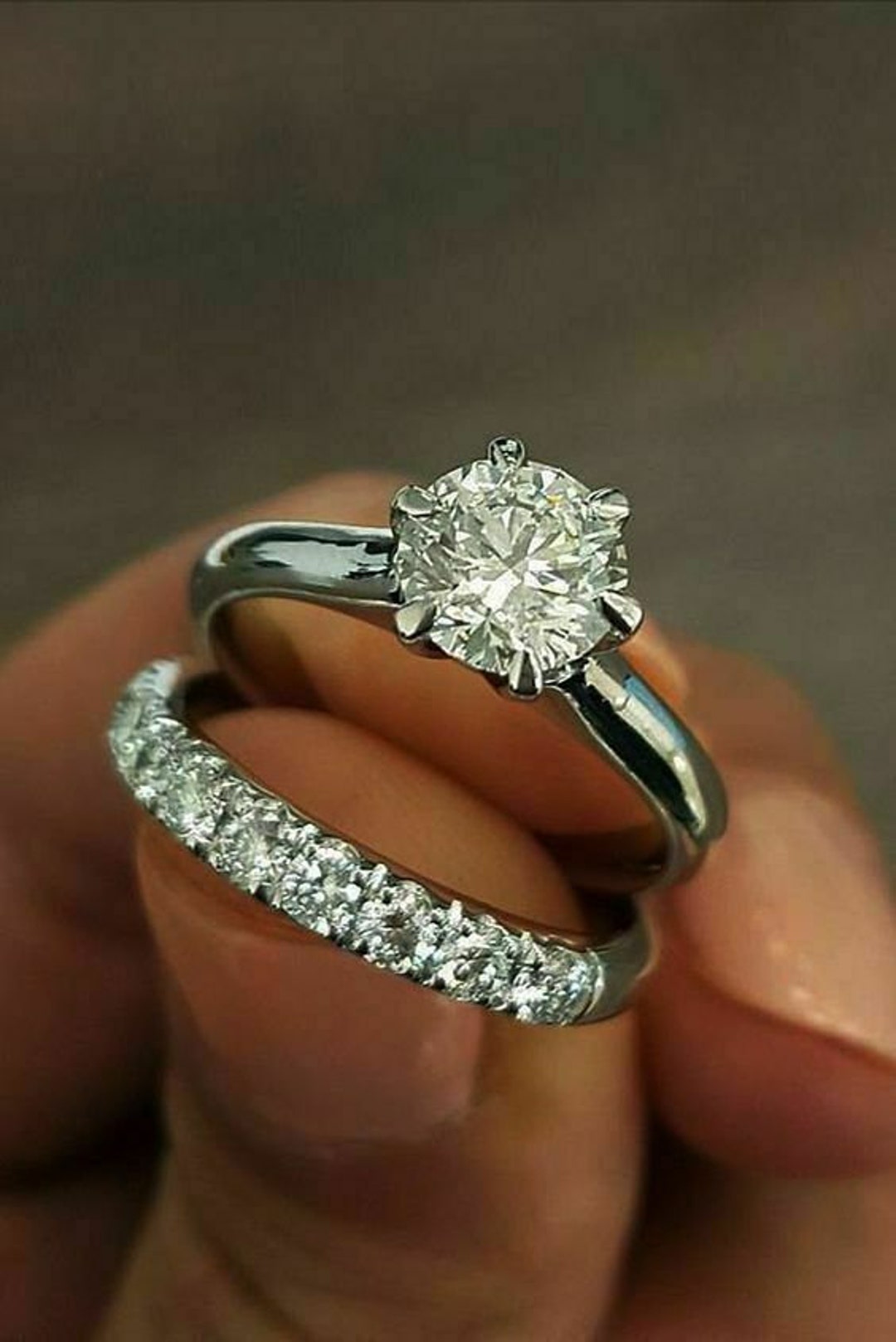 Round Moissanite Bridal Wedding Ring Set 14K White Gold - Etsy