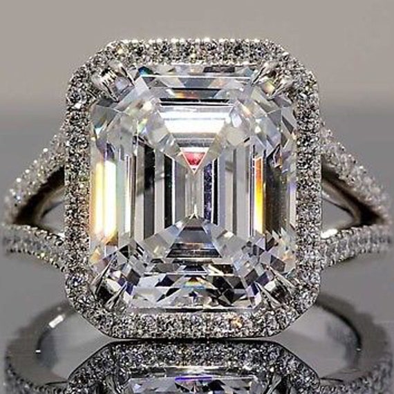 Emerald Cut Diamond Halo Engagement Ring 5.10 CT Diamond Ring