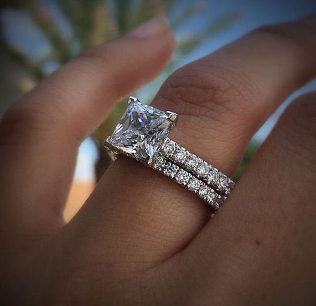 Solitaire Moissanite Wedding Set 2.30 CT Princess Cut Moissanite Ring ...