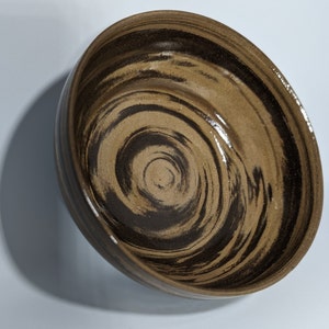 Tan and Chocolate Brown Swirled Clay Ceramic Bowl