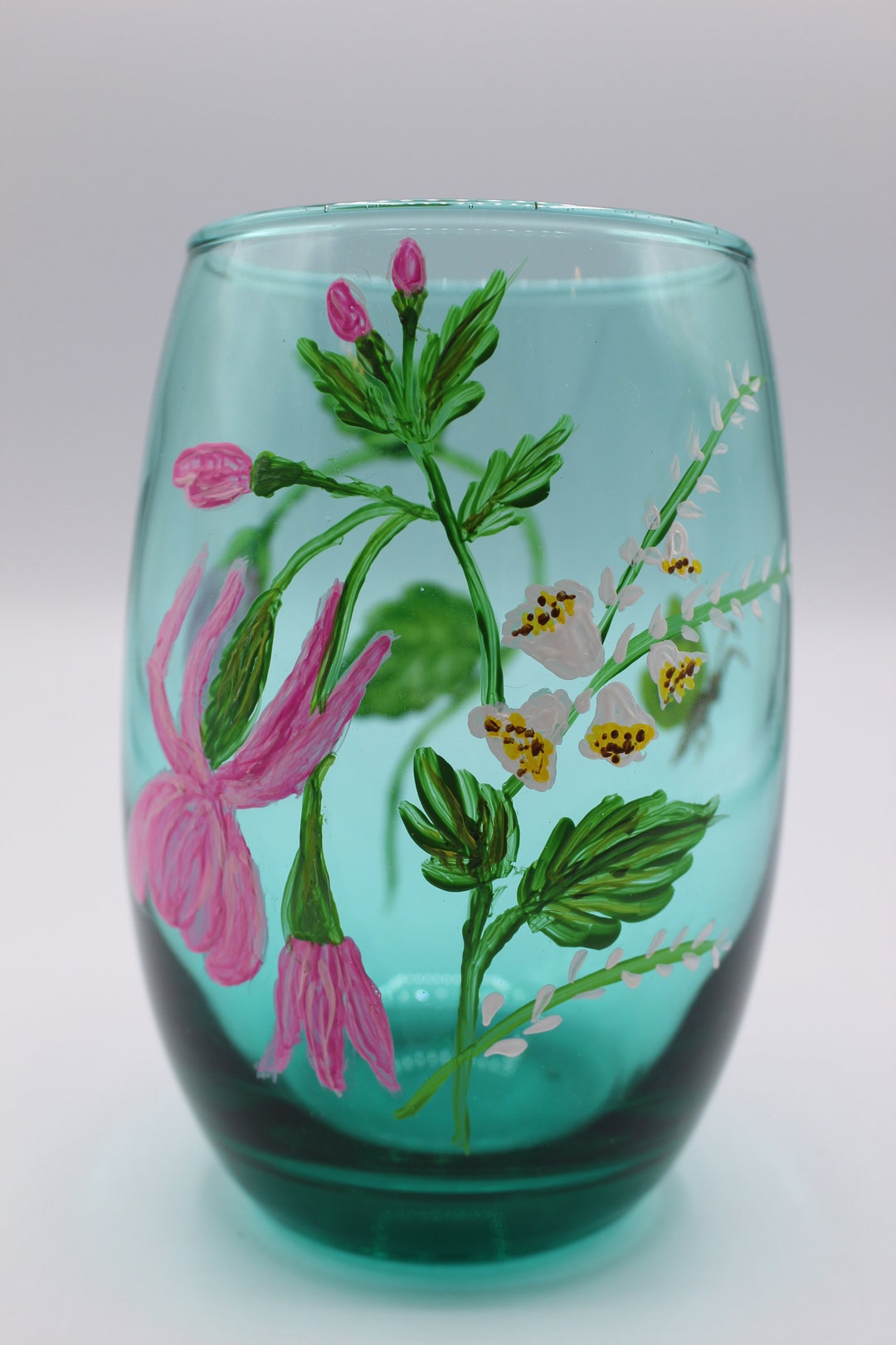 Hand Painted Stemless Wine Glasses Etsy