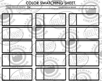 Printable Color Swatch Chart- 24 colors, blank, swatch chart for artists, teachers, students, digital printable .PNG or PDF