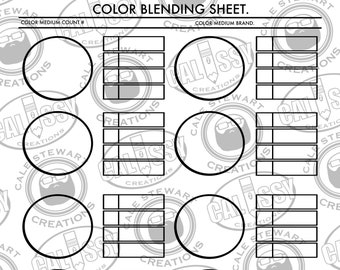 Printable Color Blend Chart (circle)- 10 colors, blank, swatch chart for artists, teachers, students, digital printable .PNG and PDF file