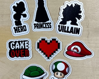 Video Game Sticker pack retro - video game stickers, computer gaming, waterproof stickers, (pack of 8)