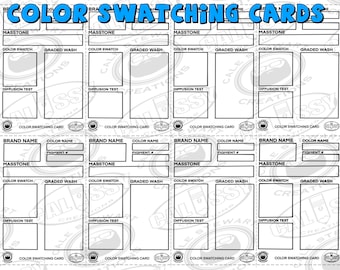 Printable Color Swatch Cards - blank, swatch chart for artists, teachers, students, digital printable .PNG and PDF File