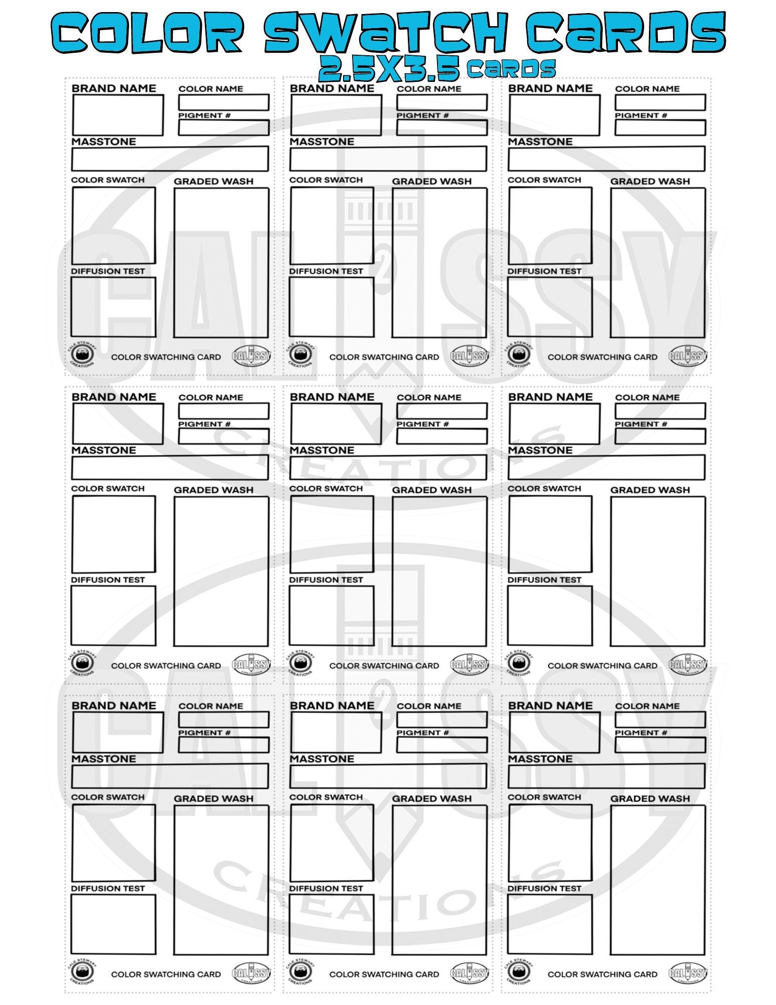 Printable Color Swatch Cards: Artist Template (PNG, JPG File)
