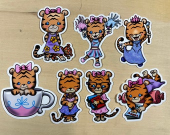 Girly Girl Tiger Girl sticker pack - planner stickers, waterproof stickers