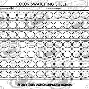 Printable Color Swatch Chart- 84 colors, blank, swatch chart for artists, teachers, students, digital printable .PNG and PDF File