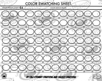 Printable Color Swatch Chart- 84 colors, blank, swatch chart for artists, teachers, students, digital printable .PNG and PDF File