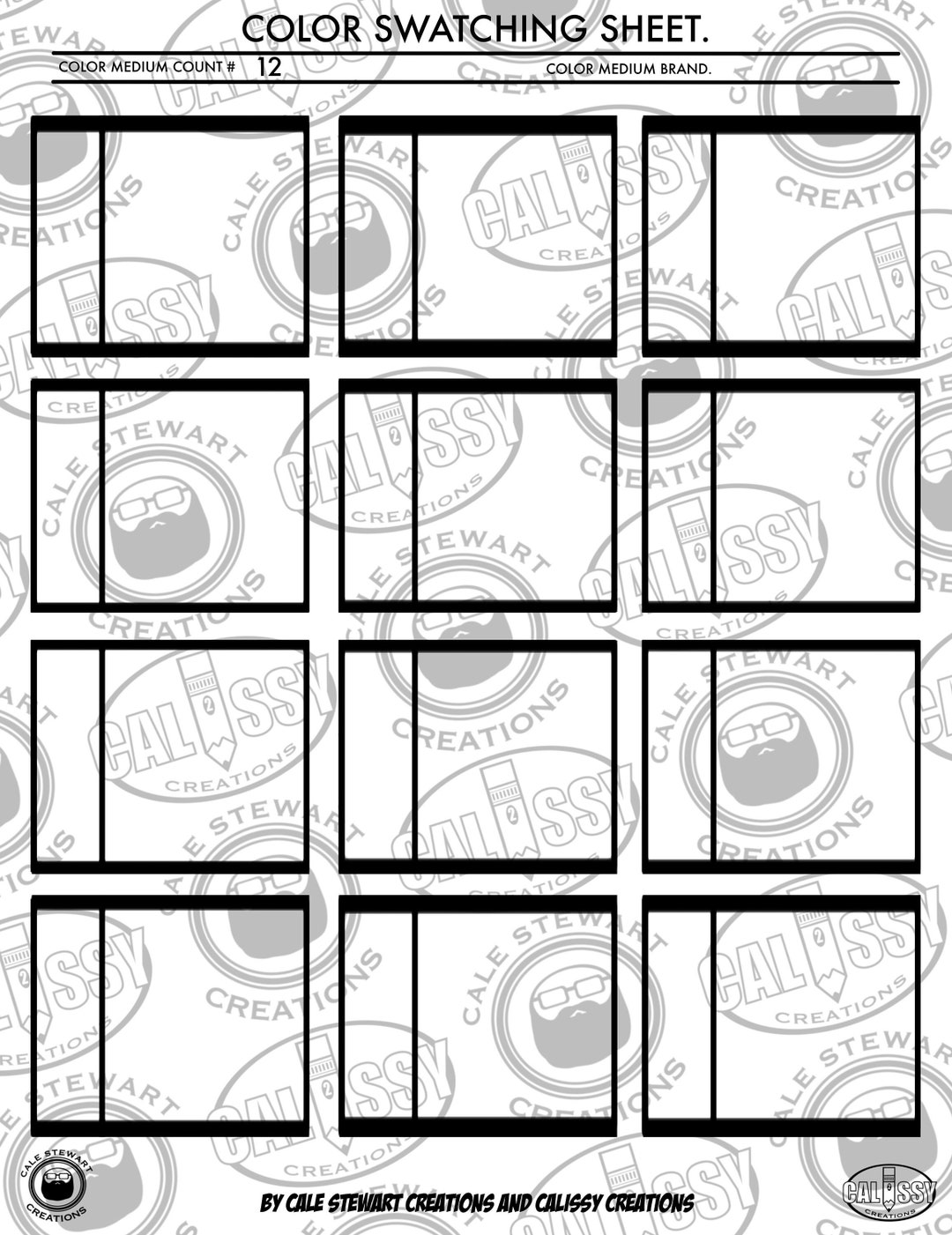 Printable Color Swatch Chart 12 Colors, Blank, Swatch Chart for