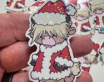 Highland Christmas Cow Sticker