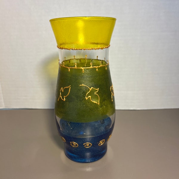 Pier 1 Hand Painted Art Glass Hurricane Vase