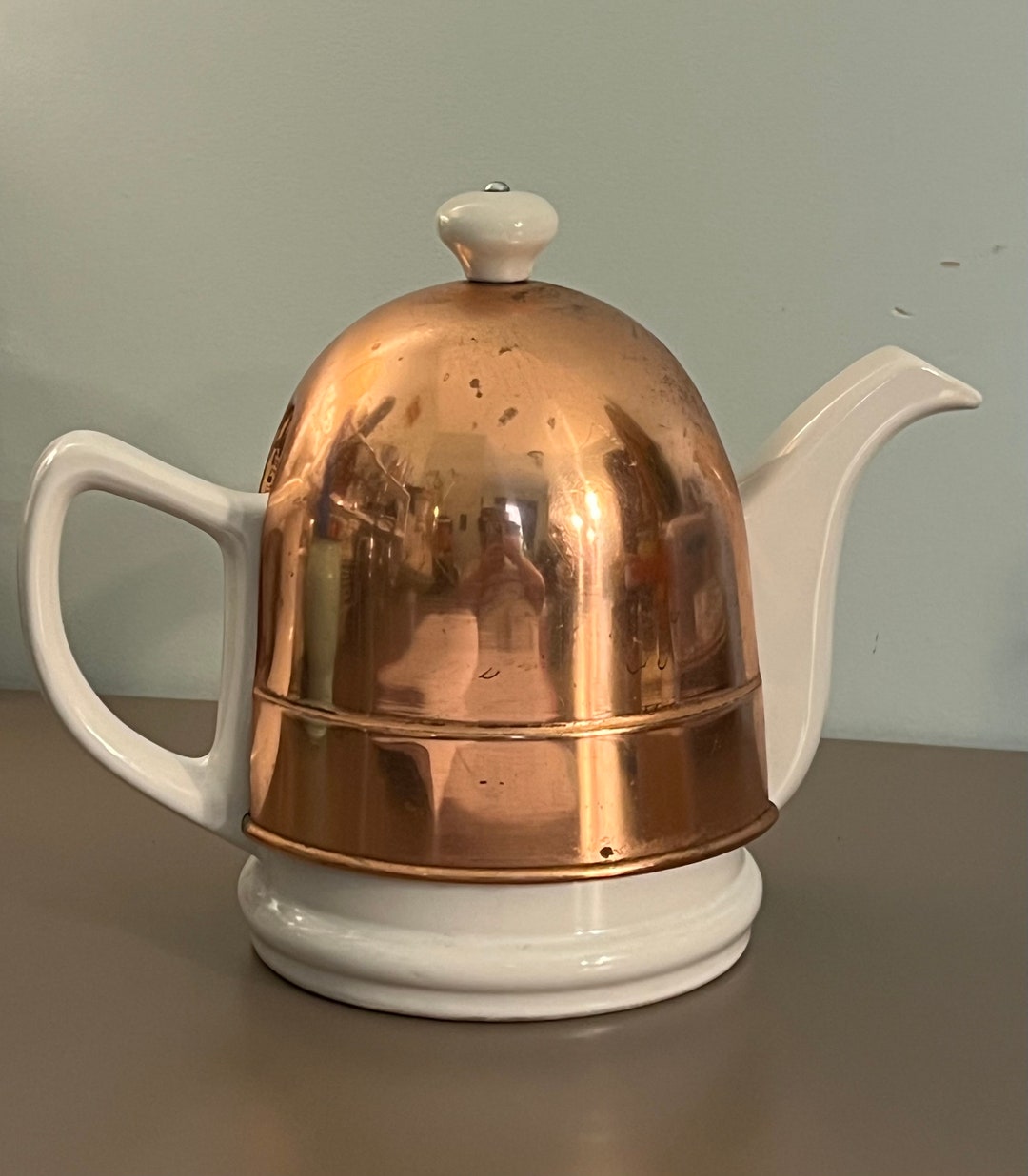 Vintage Porcelain Teapot With Lined Copper Tea Cozy Etsy