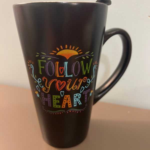 Clay Art “Follow Your Heart” Coffee Tea Travel Mug