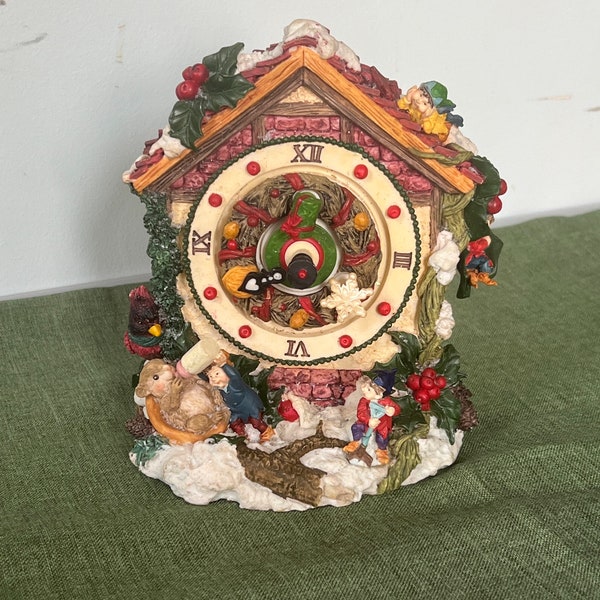 Vintage Christmas Chalet Animated Resin Music Box That Plays Its a Small World, 1970s