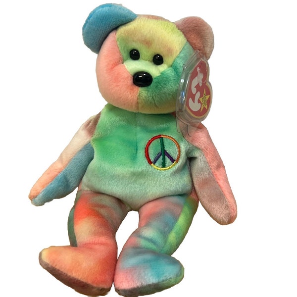 TY Beanie Baby Peace Bear 1996 with Original Tags, Errors and #102 Tush Tag Stamp, Made in China