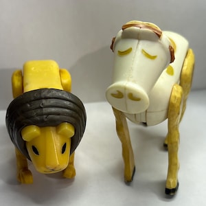 Vintage 1970s Fischer Price Farm Zoo Animals Cow and Lion Made in Hong Kong