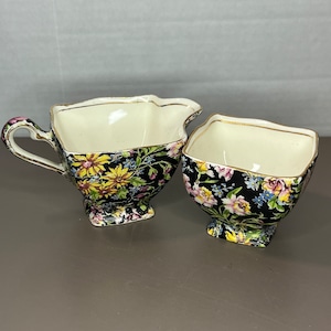 Vintage Royal Winton Grimwades Porcelain Ascot Creamer and Sugar Bowl in Nantwich Pattern