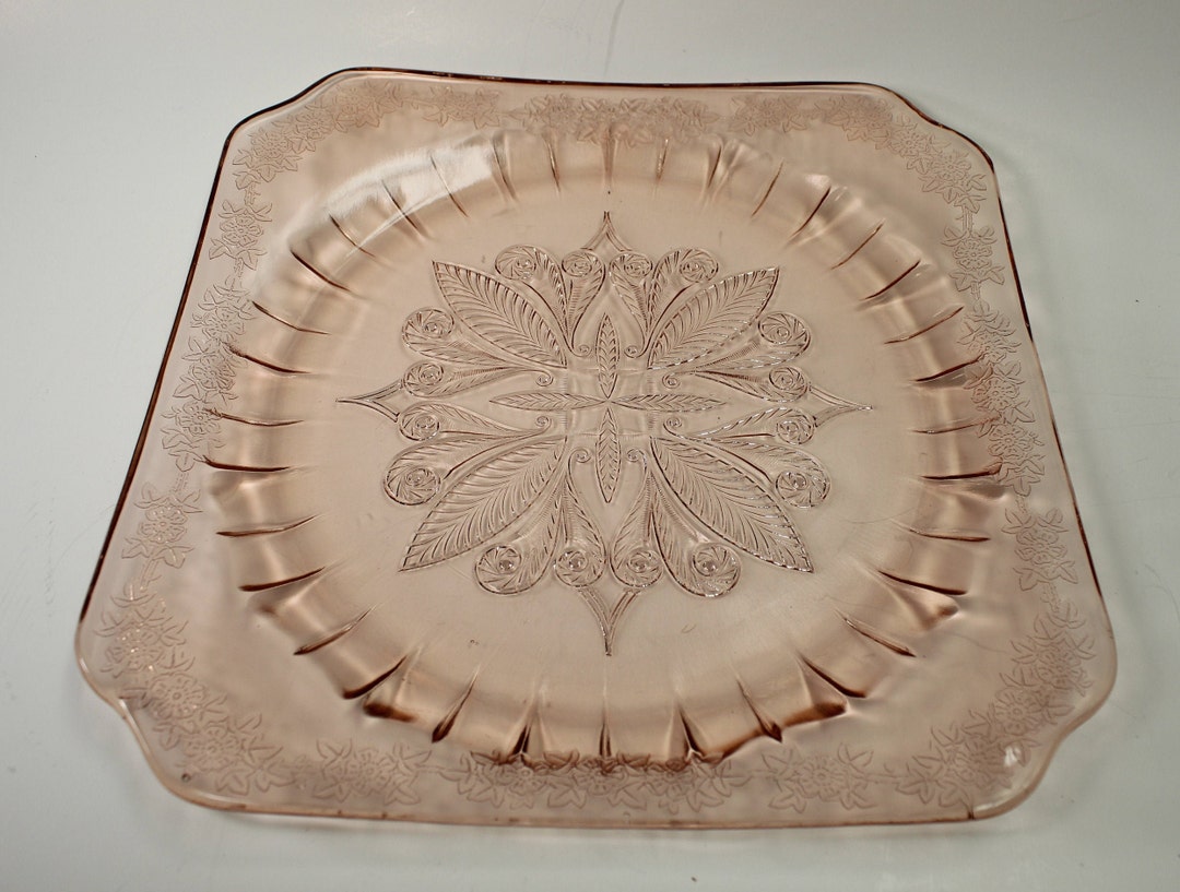 Pink Depression Glass Square Shaped Plate/cake Plate/sandwich Etsy