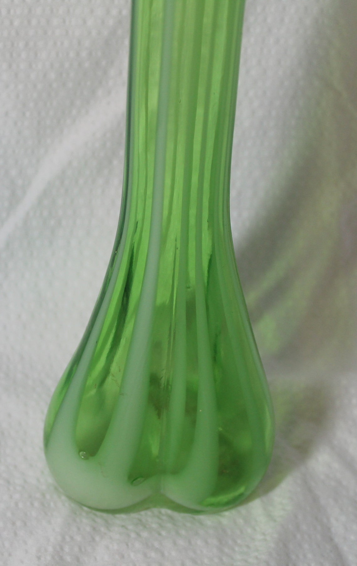 Antique Fenton Green Opalescent Glass 12 Swung Vase Fine Rib Pattern Etsy