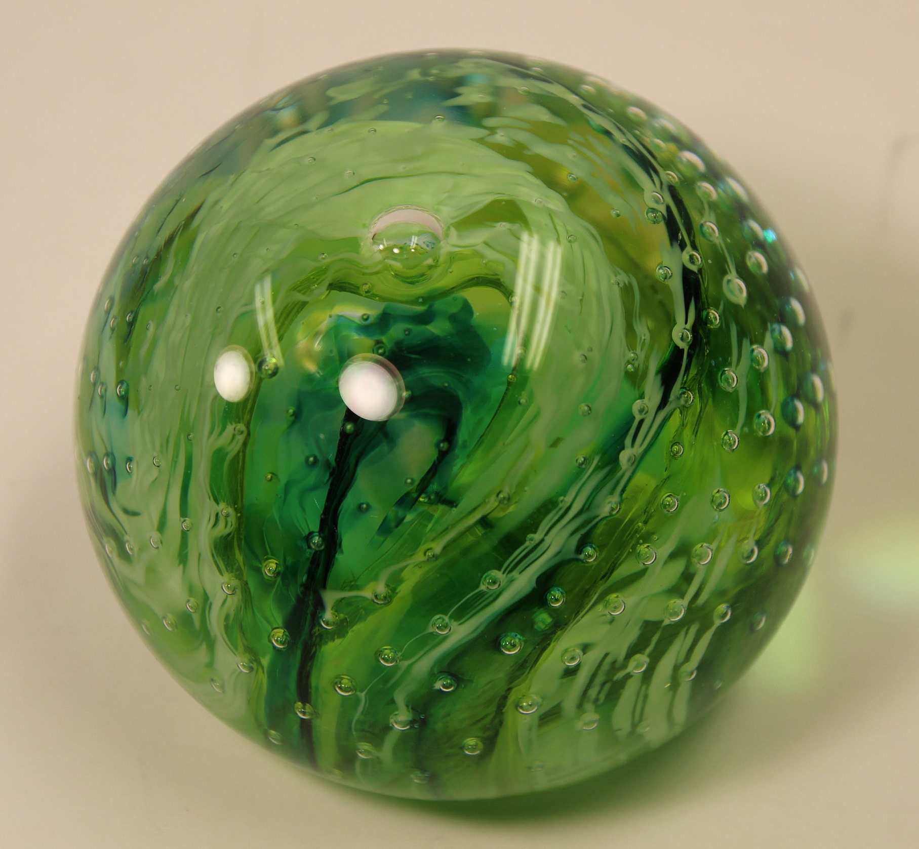 Green Swirl Glass Orb Paperweight | Etsy