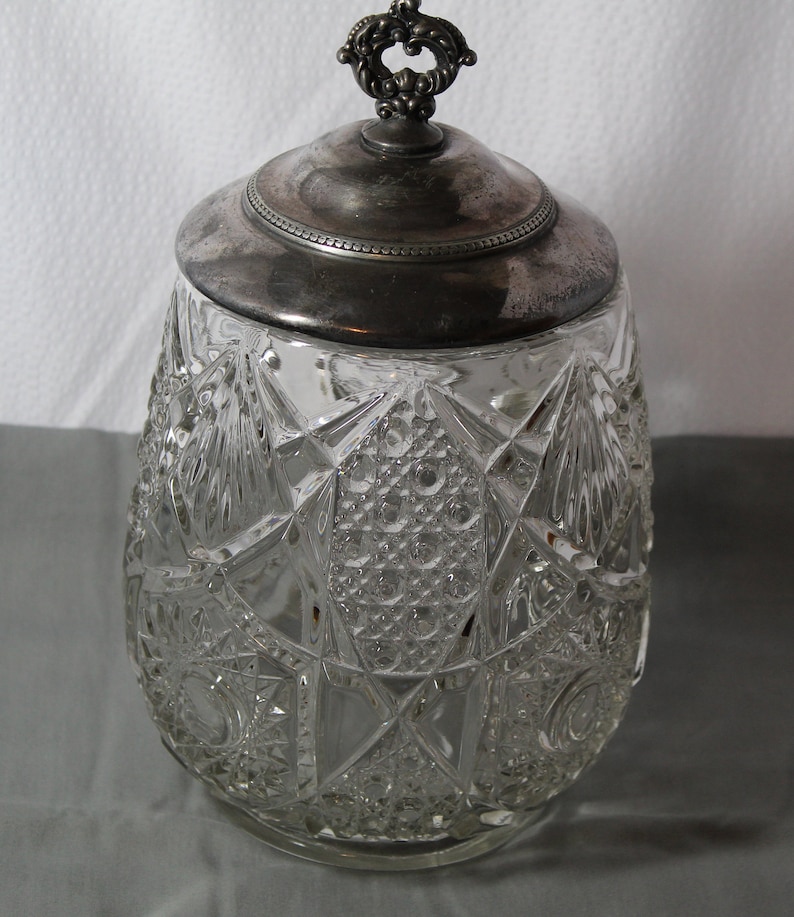 Cut Glass Biscuit Jar With Silver Lid Etsy