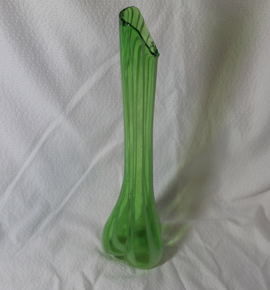 Antique Fenton Green Opalescent Glass 12 Swung Vase Fine Rib Pattern Etsy