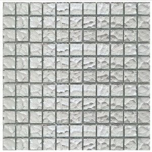 May include: A sheet of small, square, clear glass tiles with a textured surface. The tiles are arranged in a grid pattern.