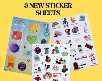 May include: Three sheets of stickers featuring colorful illustrations and positive messages. The stickers include phrases like "You Got This", "You Matter", "Do Your Thing", "Bismillah", and "Laylatul Qadr".