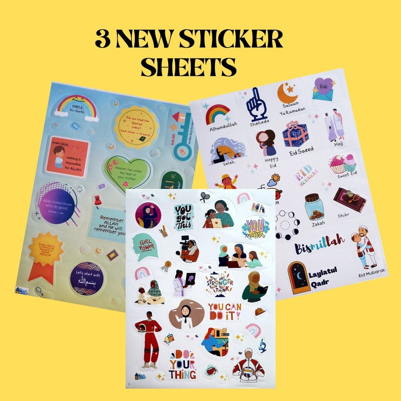 May include: Three sheets of stickers featuring colorful illustrations and positive messages. The stickers include phrases like "You Got This", "You Matter", "Do Your Thing", "Bismillah", and "Laylatul Qadr".