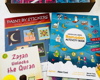Lot de boîtes Ramadan pour grands enfants, outil de création de mots arabes magnétiques, livre d'activités, peinture par stickers, livre de contes, stickers - Vente au prix de 85 CAD