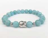 Natural Aquamarine Bead Buddha Bracelet