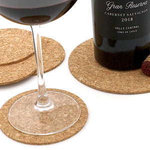 Round Pleasingly Simple Cork Wine Bottle Coaster with Coasters for Drinks, Rustic Bar Coaster Set