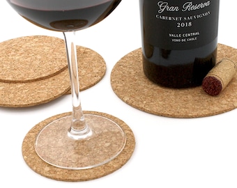 Round Pleasingly Simple Cork Wine Bottle Coaster with Coasters for Drinks, Rustic Bar Coaster Set
