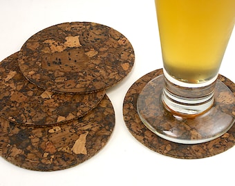 Round Cork Coasters for Drinks, Rustic Bar Coaster Set
