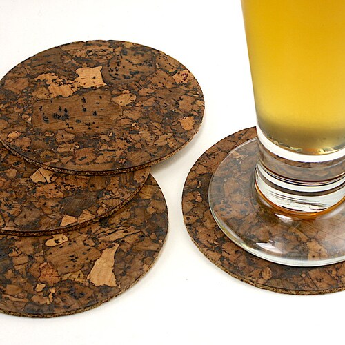 Round Cork Coasters for Drinks Rustic Bar Coaster Set Etsy