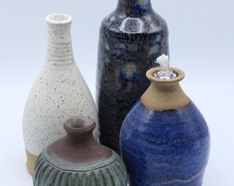 Ceramic Oil Lamp, bud Vase, Bottle, Pottery, White
