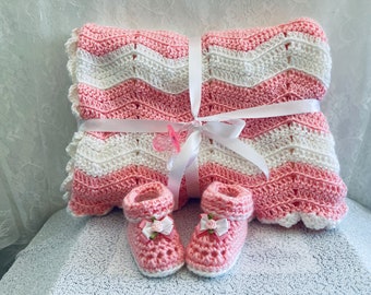 Baby Girl Blankets, Baby Blankets, Crib Blankets, Crochet Baby Blankets, Pink, White,Baby Shower, Girl,Baby Blanket Sets, Crochet Booties