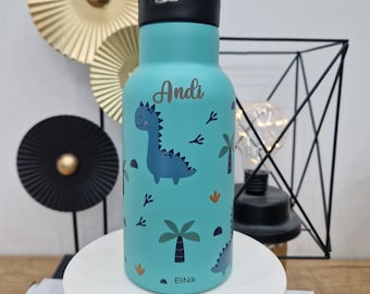 EliNik Kindertrinkflasche mit Namen / Trinkflasche / Kita / Kindergarten / graviert mit Namen / Wasserflasche / 350ml / Schule/ Dino Flasche