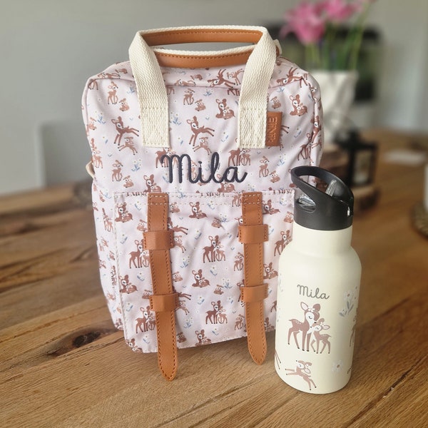 EliNik children's backpack with embroidered name - backpack for kindergarten - daycare backpack with name - personalized backpack - drinking bottle