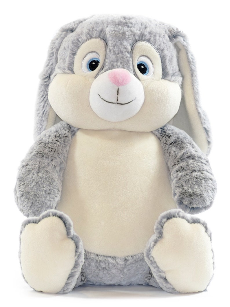 Kuscheltier mit Namen / personalisiertes Kuscheltier / Teddybär mit Namen / mit Geburtsdaten / Hase bestickt / Hase Grau Ohne