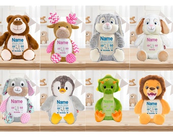 Kuscheltier mit Namen personalisiert bestickt 40cm Plüschtier Geburt Taufe Geschenk Hase Dino Rentier Bär Fuchs Elefant Pinguin Affe Cubbies