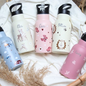 Kinder Trinkflasche mit Namen personalisiert aus Edelstahl / Kita / EliNik / Kindergarten-Flasche / Wasserflasche / Schule / Kindergeschenk