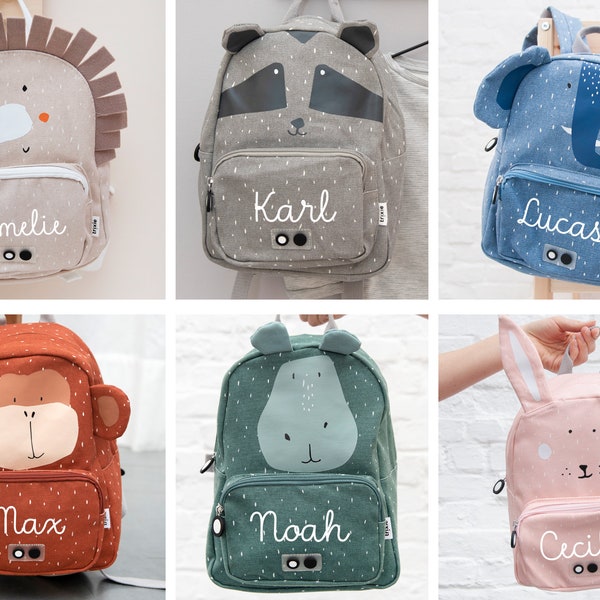 Kinderrucksack mit Namen bestickt / Kita Rucksack personalisiert / Trixie Kindergarten Rucksack /  Affe Elefant Hase Igel Hippo Waschbär