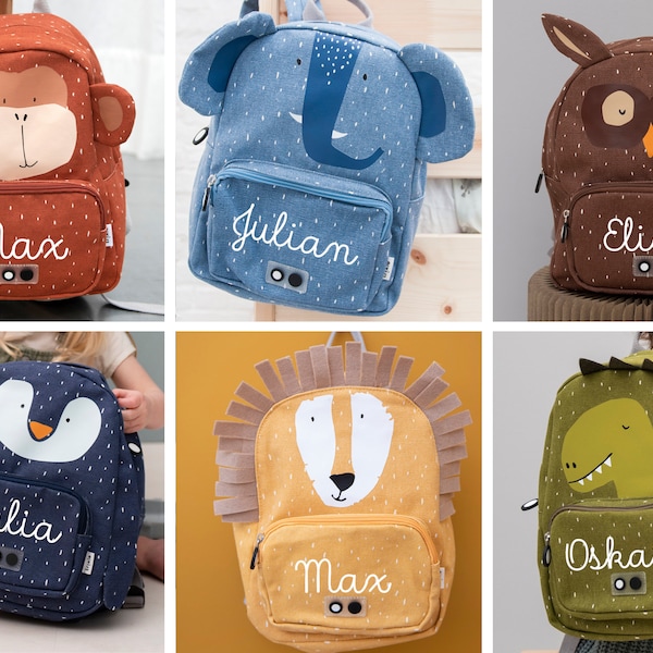 Kindergarten Rucksack mit Namen / Kita Rucksack personalisiert / Trixie Kindergarten Rucksack /  Dino Affe Elefant Eule Pinguin Löwe