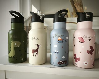 Borraccia Termica Personalizzata Con Cavallo E Fiori - Acciaio Inox 600ml, Isolata Sottovuoto, Con Cannuccia